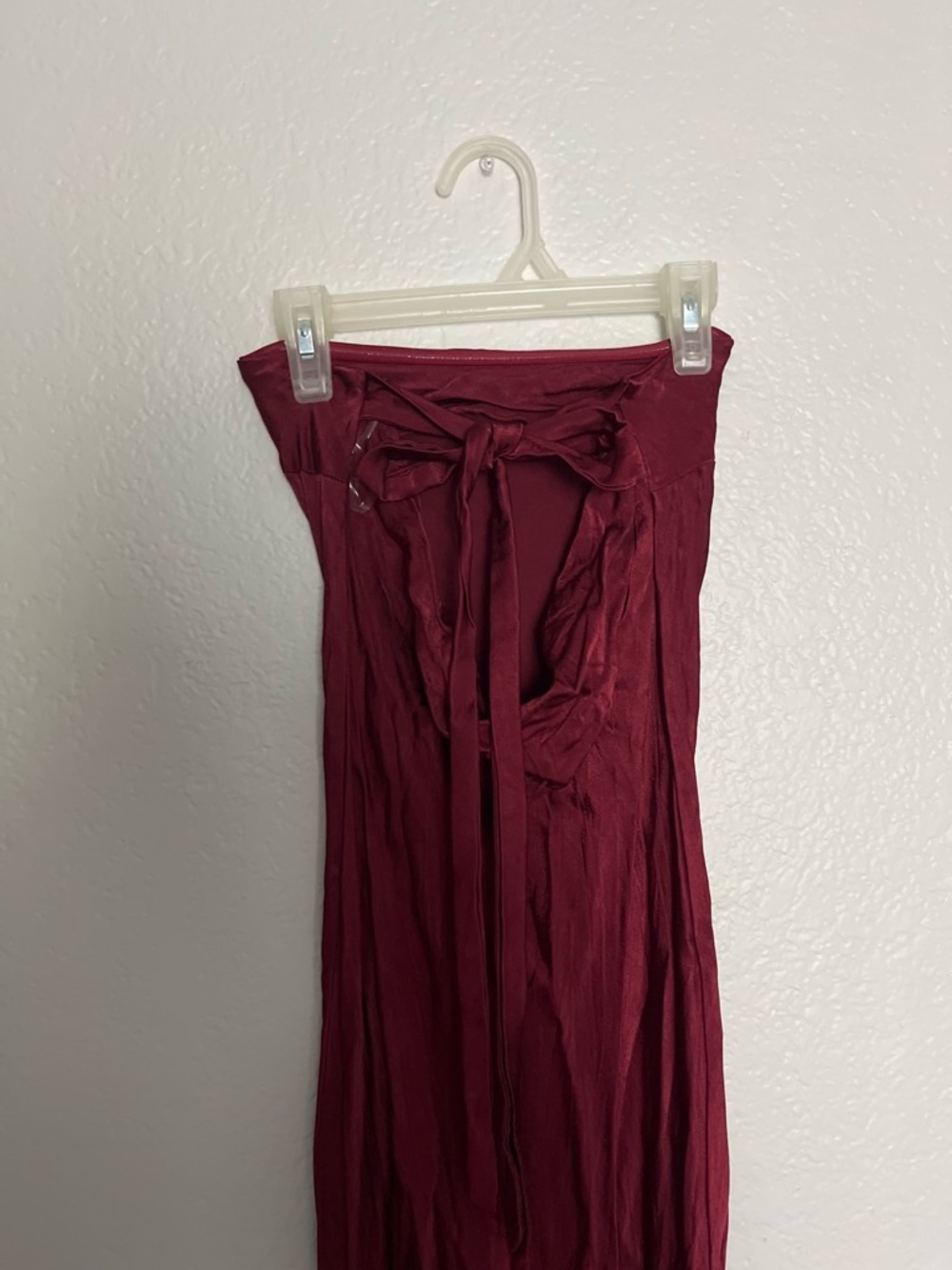 Strapless Burgundy Tie-Front Maxi Dress